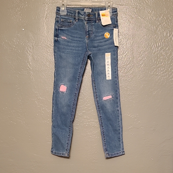 Jumping Beans Blue Distressed Girls Jeans Size 6X NWT Adjustable Waist - Picture 1 of 13